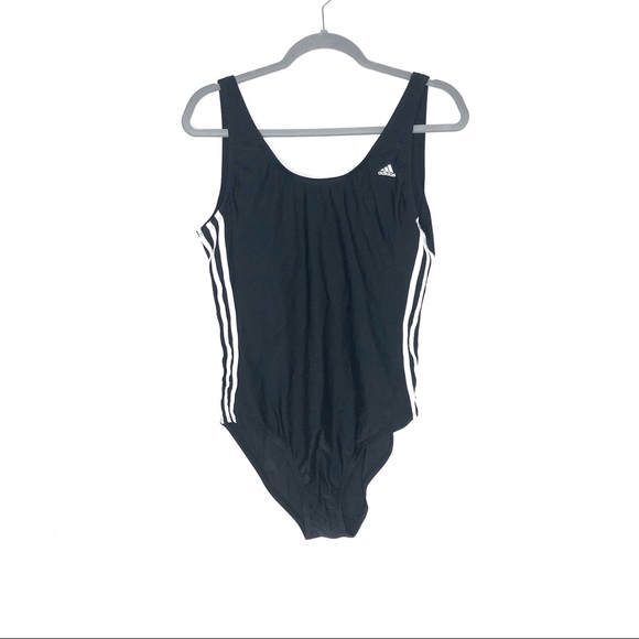 Adidas 3 Stripe Women’s Black and White One Piece Swim Suit Size 12